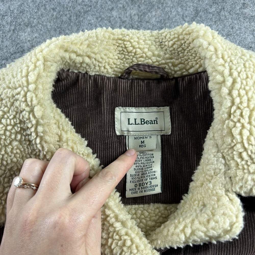 Vintage LL Bean Jacket Womens Medium Brown Corduroy Sherpa Lined Trucker - Picture 7 of 8
